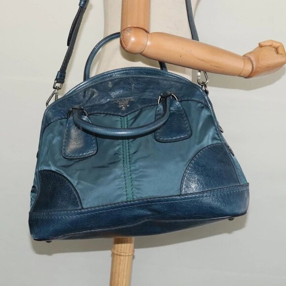 PRADA Hand Bag Nylon Leather Blue Silver Auth BA3485V - Picture 14 of 16